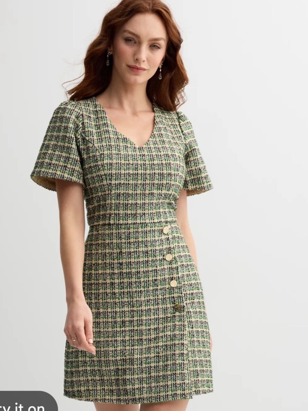 Draper James Green Multi Color Tweed Dress Size 14
